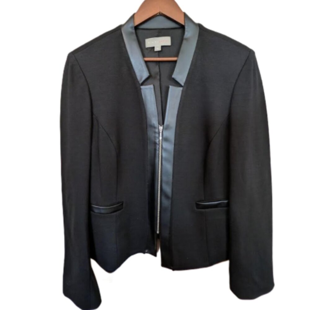 Divine Logic Professional Office Blazer Jacket Vegan Leather Trim Size 14 NWOT